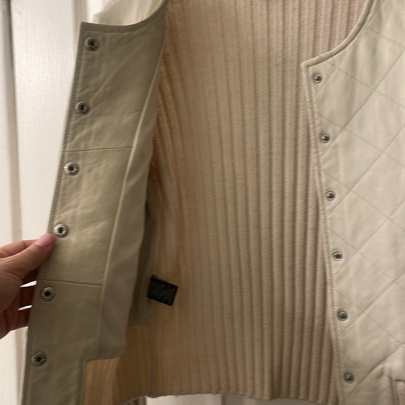 BCBG Cream leather and knit snap button long-sleeve quilted jacket size medium - Picture 11 of 11